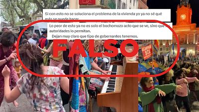 Mensajes que difunden los vídeos falsos o descontextualizados como si fueran de la acampada en Sol con sello falso Mensajes que difunden los vídeos falsos o descontextualizados como si fueran de la acampada en Sol con sello falso