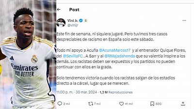 Vinicius lamenta los nuevos casos de racismo en el fútbol español