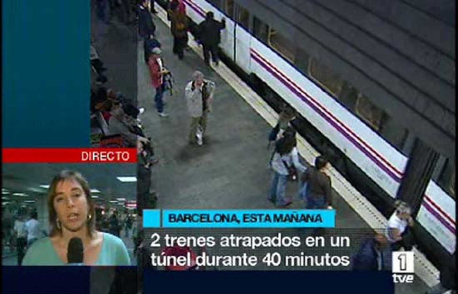 Una avería en el fluido eléctrico ha dejado atrapados en un túnel a los pasajeros de dos trenes de Cercanías de Barcelona (26/05/08).