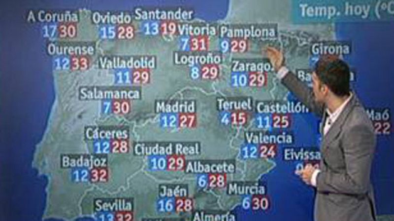 Temperaturas mínimas en ligero ascenso excepto en Galicia y suroeste de la península