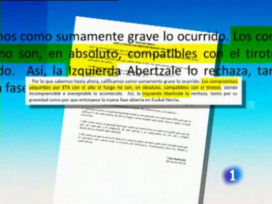 Telediario 1 - Bildu admite que el tiroteo va contra el Acuerdo de Gernika, que exigía a ETA una tregua