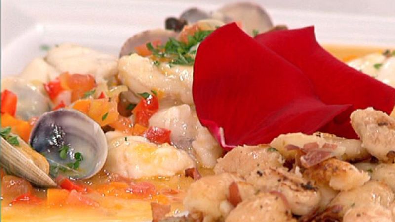 Judiones en salsa con rape y almejas