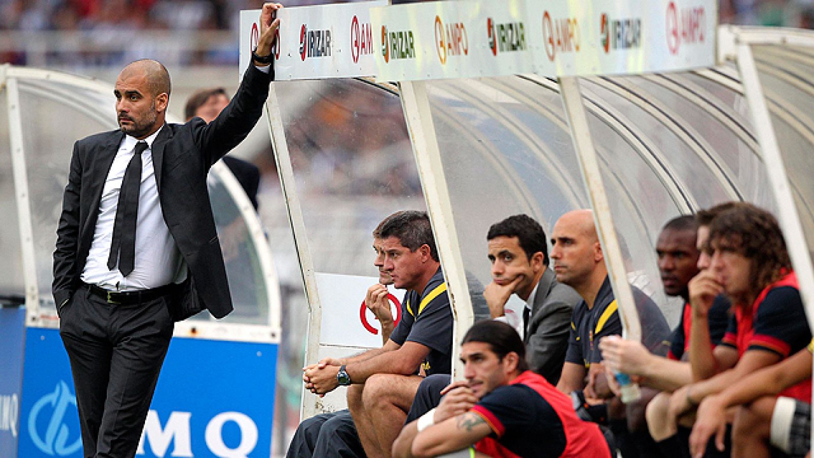 El entrenador del FC Barcelona, Pep Guardiola, ha asegurado que el  empate (2-2) conseguido este sábado en Anoeta es "una muy buena  lección de cara al futuro", después de haber dejado escapar la  victoria en apenas dos minutos de la segunda mitad. "