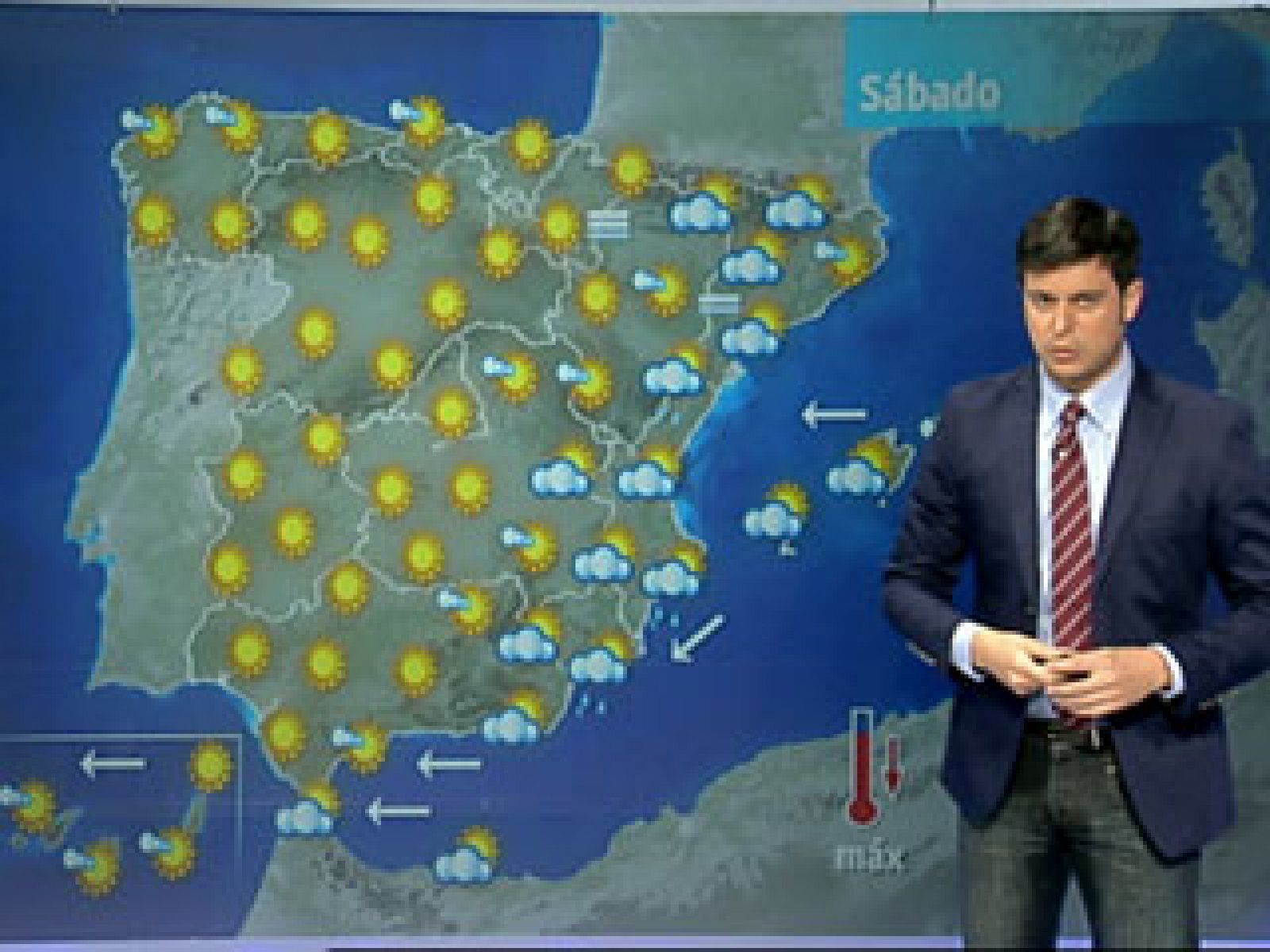 Lluvias débiles en Pirineos, Baleares, costas de Levante y Andalucía oriental.