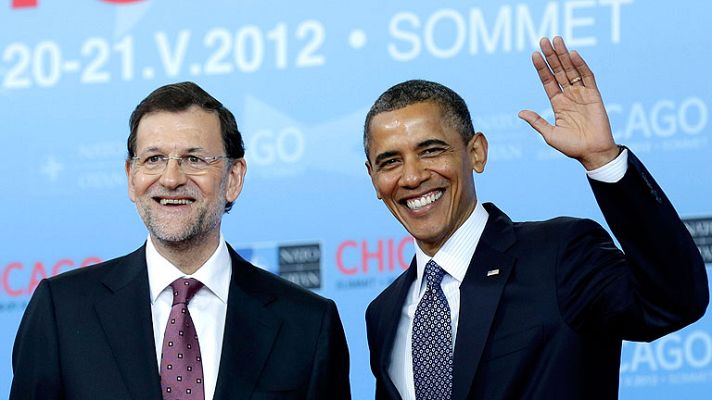 Telediario 1 - Rajoy concluye su viaje a Chicago con el respaldo de Obama, Cameron y Merkel