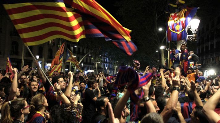 Telediario 1 - La afición culé celebró el triunfo en Canaletas