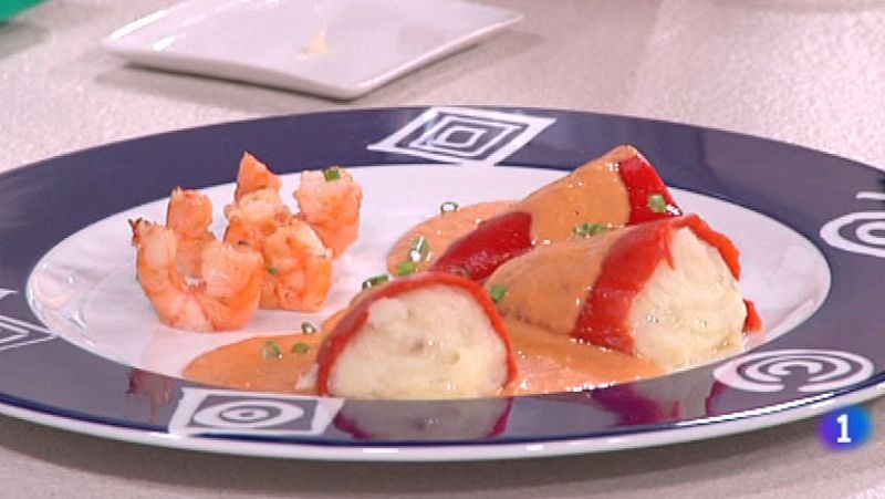 Cocina con Sergio - Pimientos rellenos de bacalao con langostinos