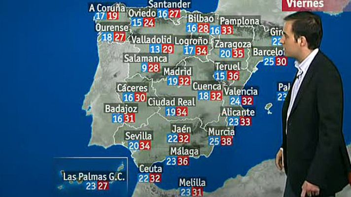 El tiempo - Las temperaturas bajan este viernes de los 40º en toda España