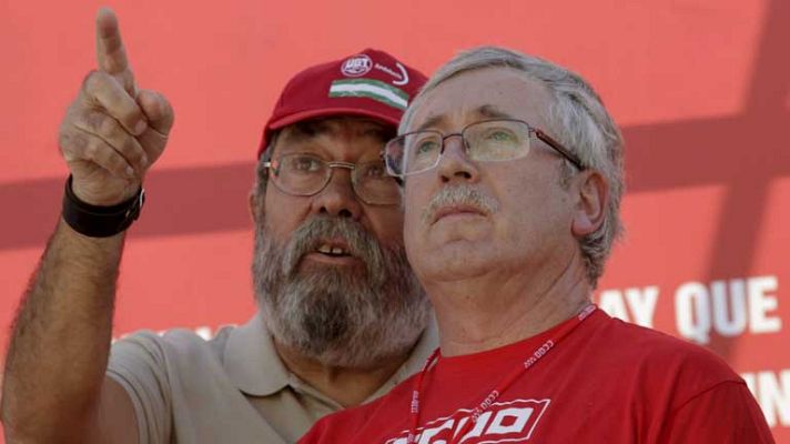 Telediario 1 - Intervención de los líderes sindicales tras la manifestación