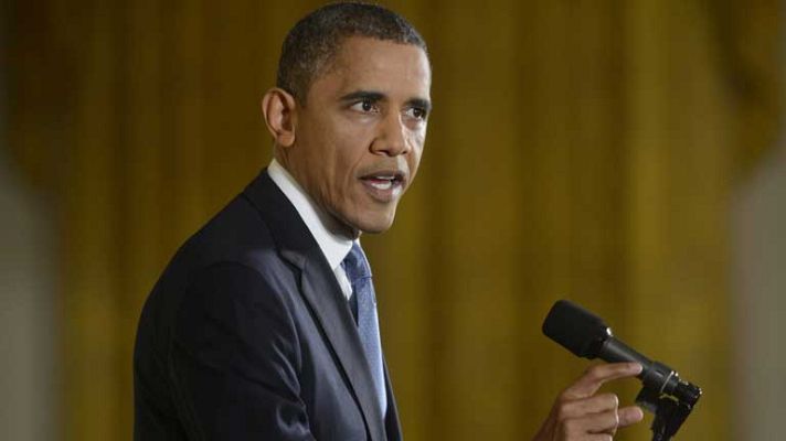 Telediario 1 - Primera rueda de prensa de Obama