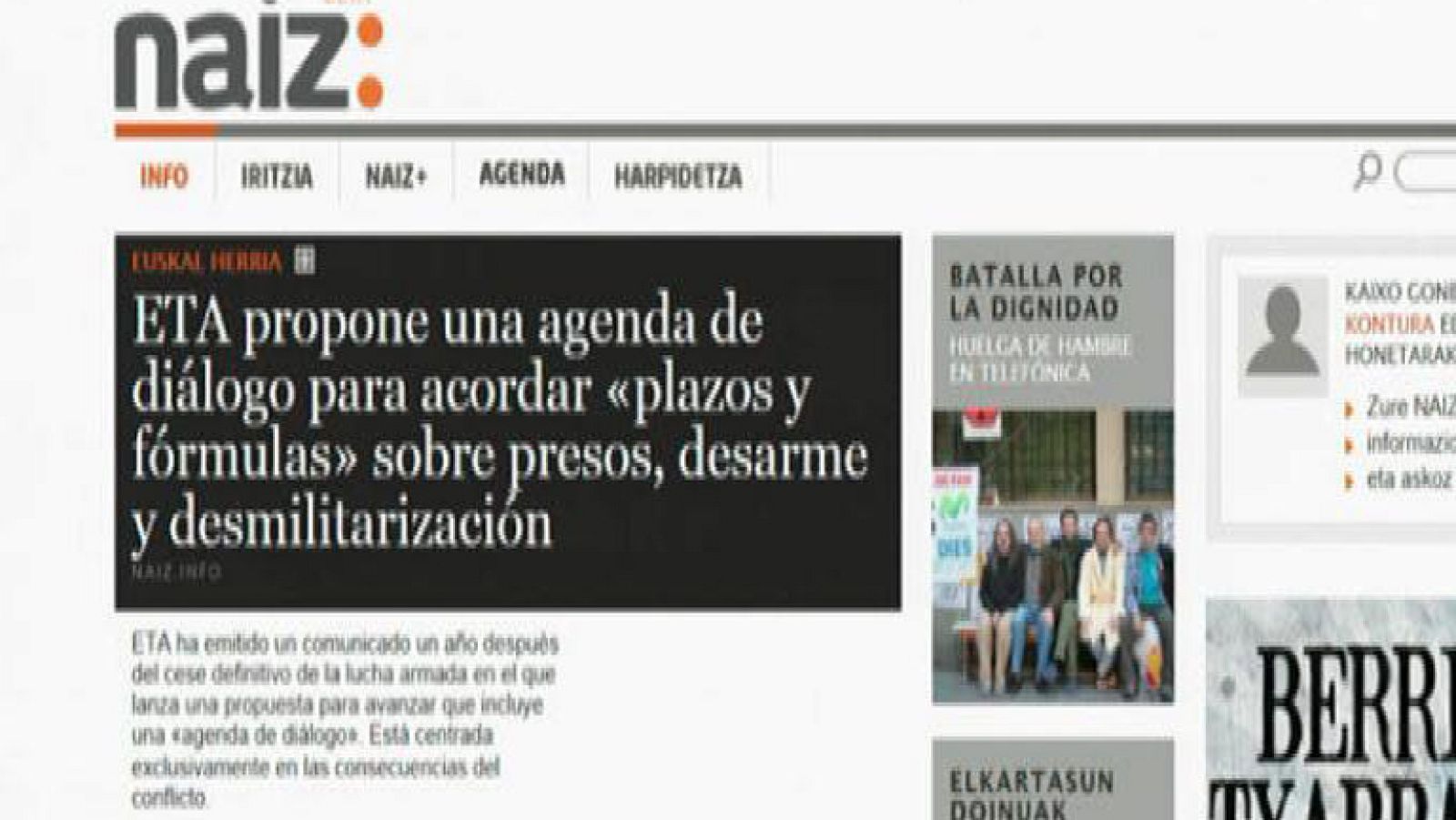 ETA ofrece su final a cambio de un acuerdo sobre "presos, desarme y desmilitarización"