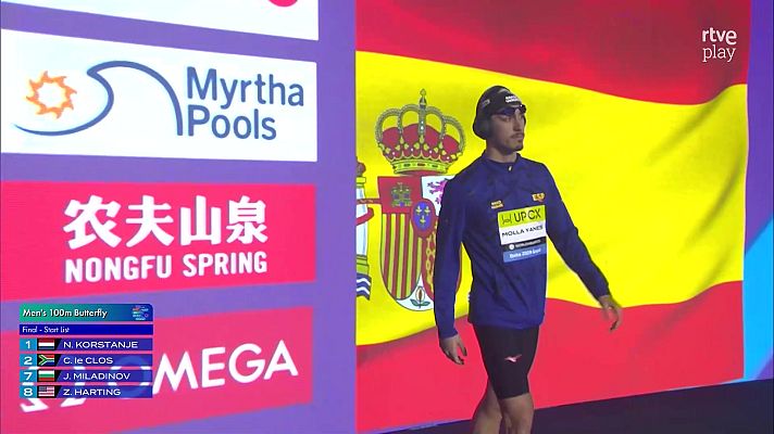 Natación - Mario Mollá termina séptimo en la final de los 100 metros mariposa que gana Diogo Matos Ribeiro