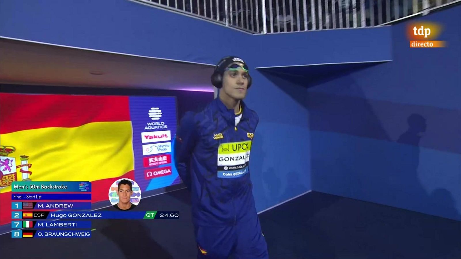 Hugo González sexto final 50 metros espalda Mundial Doha - Natación | Ver