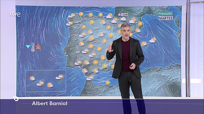 El tiempo - Intervalos de viento fuerte en el Cantábrico, bajo Ebro, litoral de Andalucía oriental y Baleares.