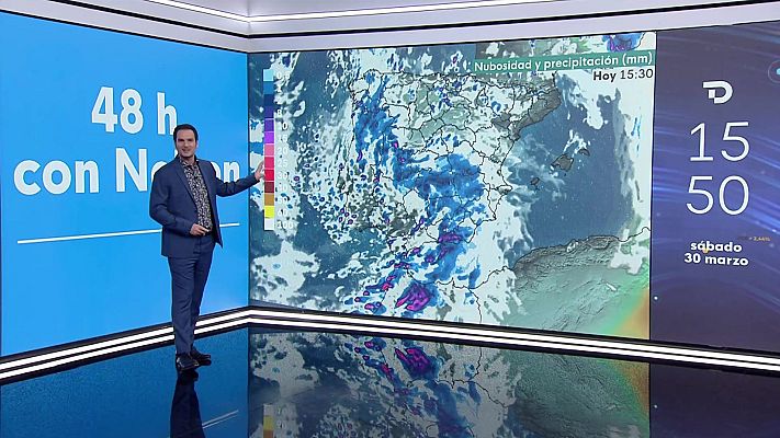 El tiempo - Precipitaciones localmente fuertes o persistentes en el oeste de Galicia y del Sistema Central y en Andalucía