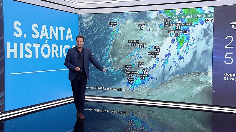 Intervalos de viento fuerte y rachas muy fuertes en el litoral atlántico andaluz, mediterráneo, Baleares y en las montañas de la mitad oriental peninsulares.