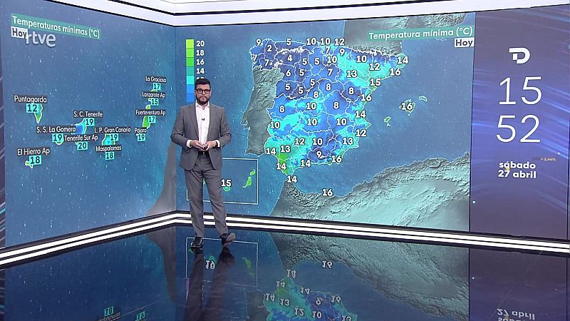 Precipitaciones localmente fuertes o persistentes en el Cantábrico occidental y Pirineos. Cota de nieve a 900/1200 m en el noroeste peninsular  - ver ahora