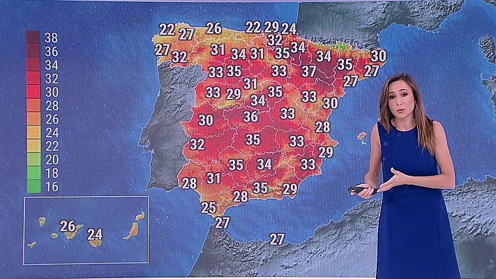 El tiempo - Las temperaturas máximas descenderán en el tercio oeste peninsular, en Canarias y en Galicia, aumentarán en el tercio nordeste, Baleares y el alto Ebro
