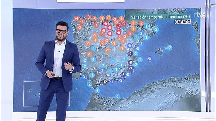 El tiempo - Descenso acusado de las temperaturas en el área cantábrica y nordeste, manteniéndose significativamente elevadas en el sureste peninsular