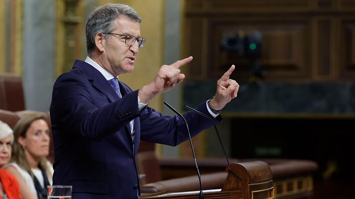 Telediario 1 - Feijóo reta a Sánchez a aclarar si Moncloa es "sede de negocios familiares"