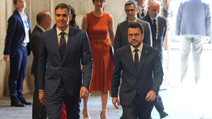 Telediario 1 - Aragonès y Sánchez se comprometen a trabajar para "culminar" los acuerdos entre ERC y PSOE