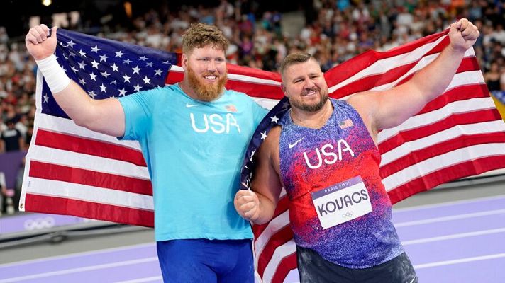 Atletismo JJOO París 2024 - Ryan Crouser y Joe Kovacs, doblete americano en lanzamiento de peso con remontada en la final