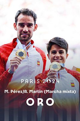 Atletismo JJOO París 2024 - Álvaro Martín y María Pérez ya posan con su oro en los el maratón mixto