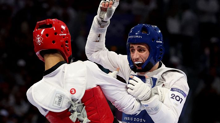 Taekwondo JJOO París 2024 - Repesca. -58kg (M): A. Vicente (ESP) vs. J. Wooley (IRL)