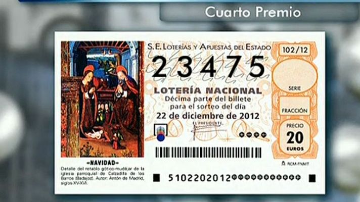 Lotería de Navidad - El 23.475, el segundo cuarto premio, dotado con 200.000 euros