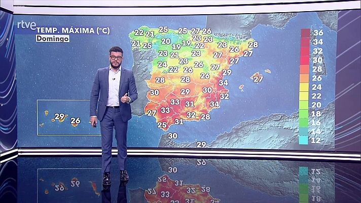 El tiempo - Máximas en aumento casi generalizado, notable en Cantábrico oriental y en descenso en área mediterránea sur