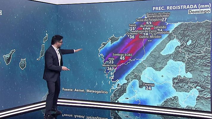 El tiempo - Precipitaciones con tormenta que se espera sean persistentes y localmente fuertes en el oeste de Galicia