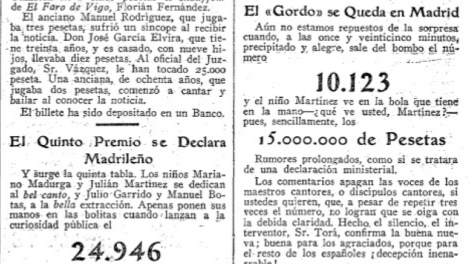 1927: el Gordo de la Lotería de Navidad fue el 10123 | Ver