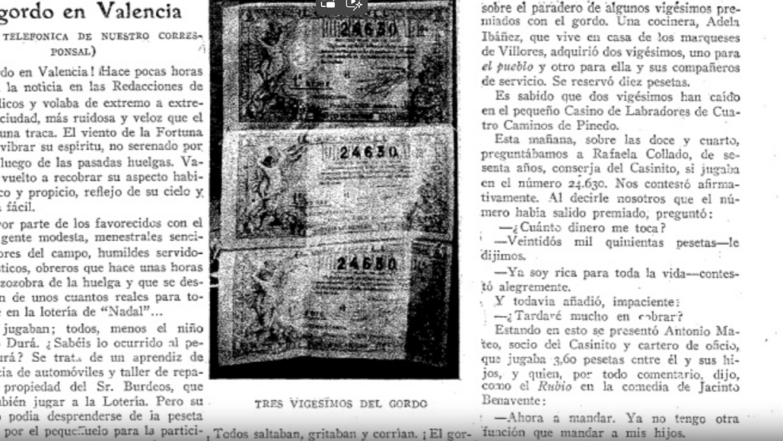 1930: el Gordo de la Lotería de Navidad fue el 24630 | Ver