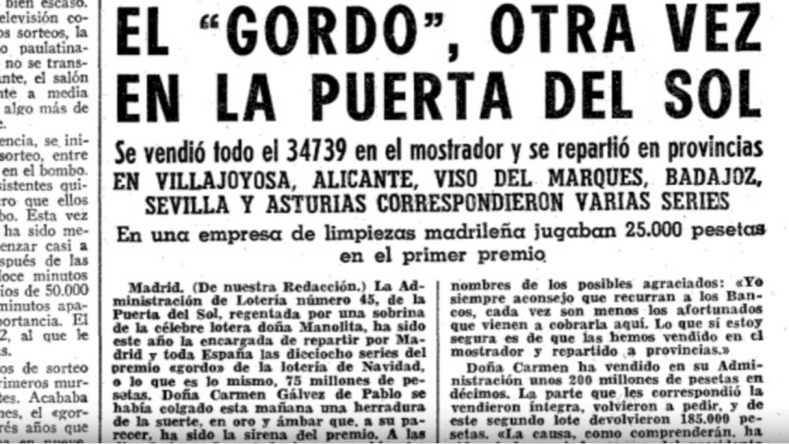 1973: el Gordo de la Lotería de Navidad fue el 34739 | Ver