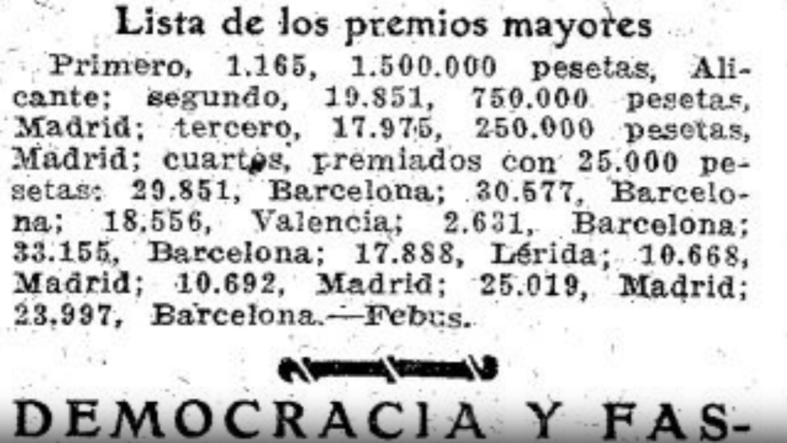 1937: el Gordo de la Lotería de Navidad fue el 1165 | Ver