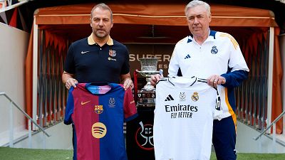 Cordialidad entre Ancelotti y Flick antes de la final de la Supercopa de Espaa