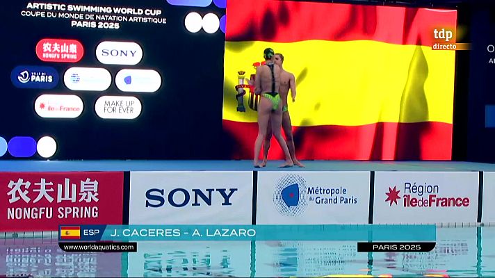 Natación - Lázaro y Cáceres logran la plata en dúo técnico mixto bajo la música del himno del Celta