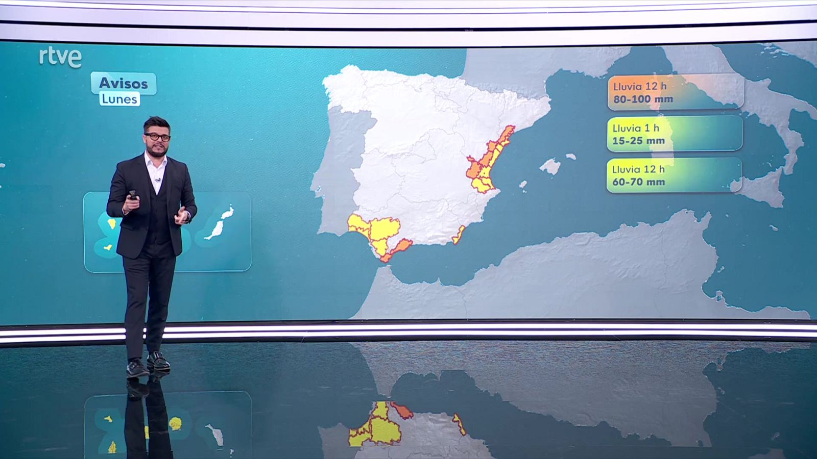 Precipitaciones fuertes en cabo de la Nao, Extremadura, Estrecho y Canarias - ver ahora