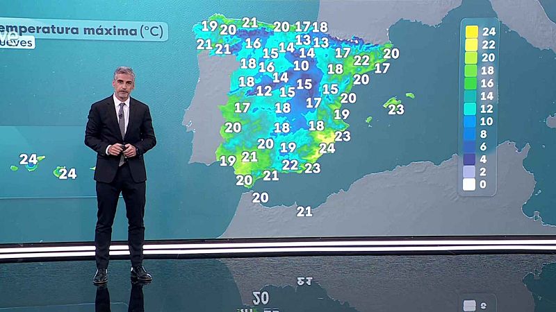 Máximas en descenso general, notablemente, incluso extraordinario, en el tercio nordeste peninsular - ver ahora