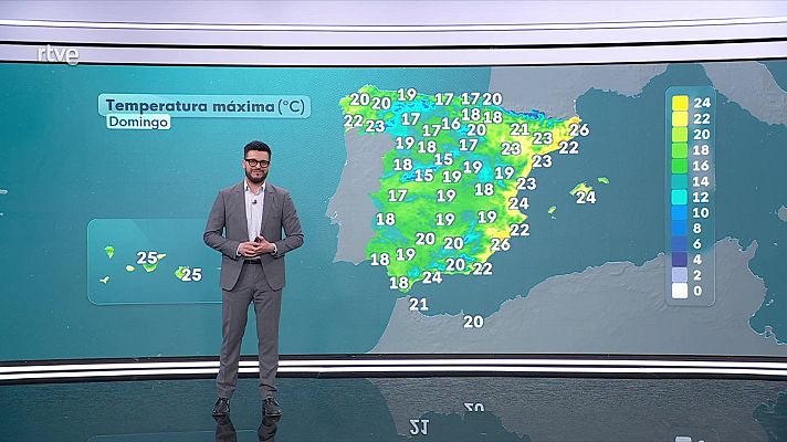 El tiempo - Máximas aumentan ligeramente en Valle del Ebro, litoral del levante y sur de sistemas montañosos de mitad sur