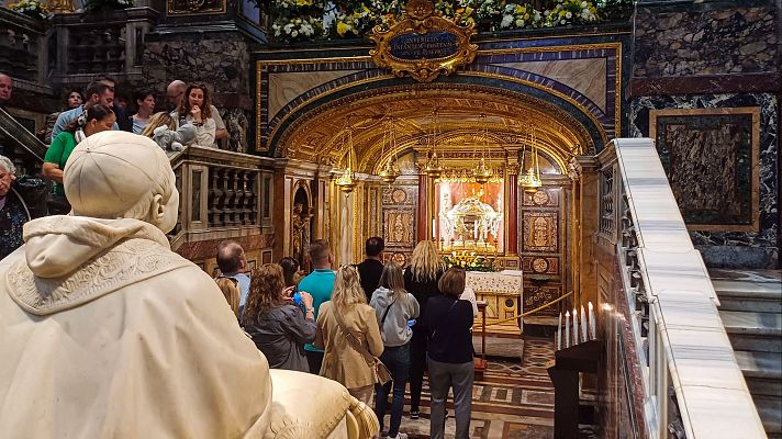 Telediario 1 - Comienzan los preparativos en Santa María la Mayor para la sepultura del papa Francisco