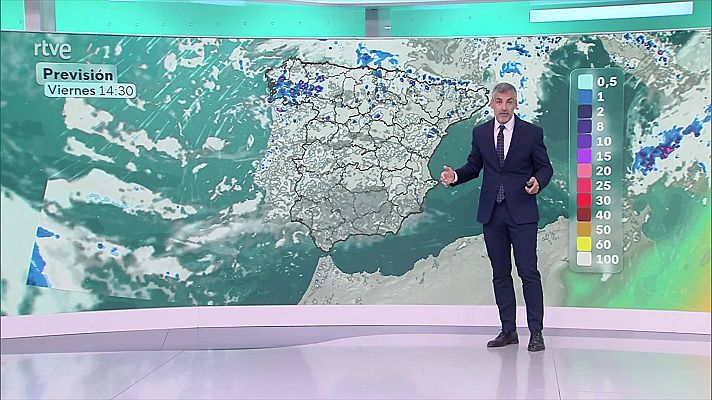 El tiempo - Precipitaciones localmente fuertes y acompañadas de tormenta, sin descartar granizo, en el tercio este, las mesetas y Galicia