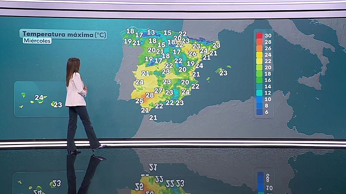 El tiempo - Descenso de las máximas en el Cantábrico occidental, sudeste y Baleares, aumento ligero en el sudoeste