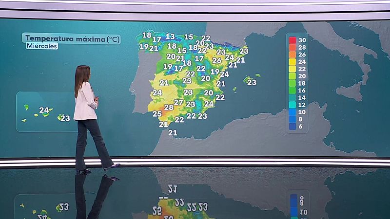 Descenso de las máximas en el Cantábrico occidental, sudeste y Baleares, aumento ligero en el sudoeste  - ver ahora