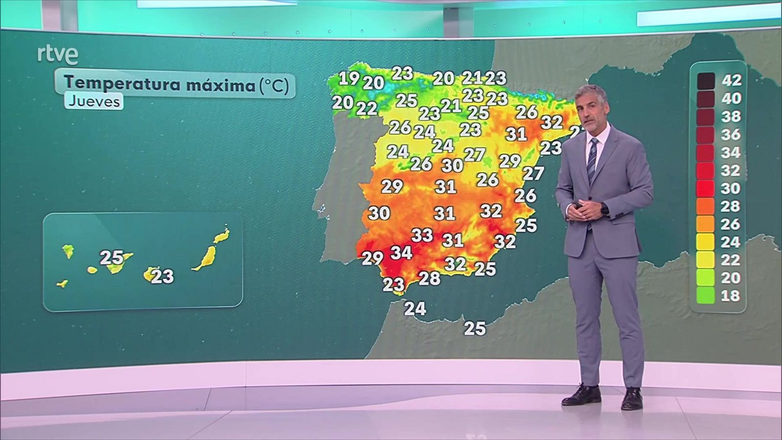 Máximas descienden en Galicia, Baleares y nordeste peninsular, aumentos en alto Ebro y mitad sur peninsular - ver ahora