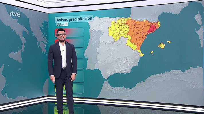 El tiempo - Tormentas y precipitaciones fuertes y persistentes, con granizo, en zonas del cuadrante nordeste y extremo este peninsular,  en áreas de la meseta Norte, Cantábrico y de Baleares. 