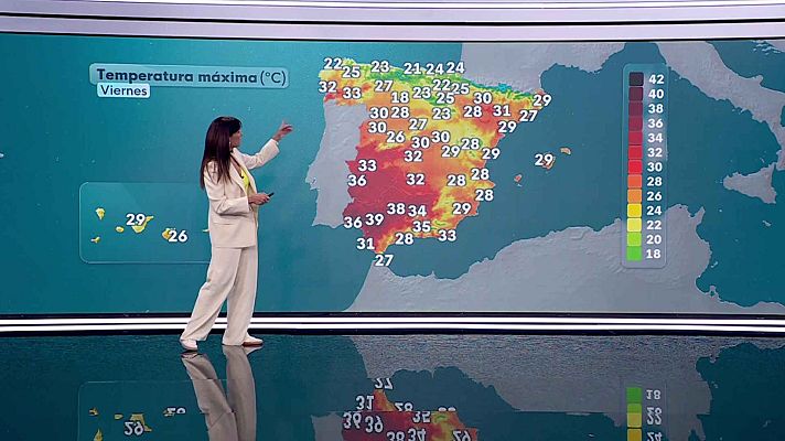 El tiempo - Temperaturas máximas por encima de 34-36 grados en las depresiones del sudoeste peninsular