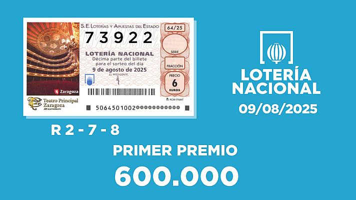 SELAE - Sorteo de la Lotería Nacional del 09/08/2025