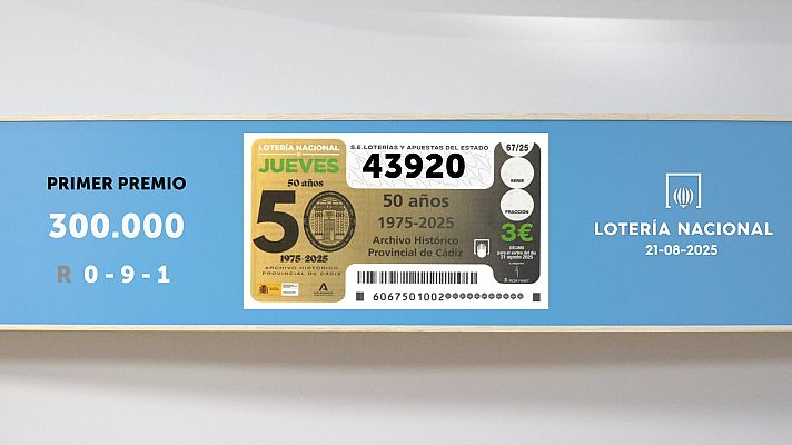 SELAE - Sorteo de la Lotería Nacional del 21/08/2025