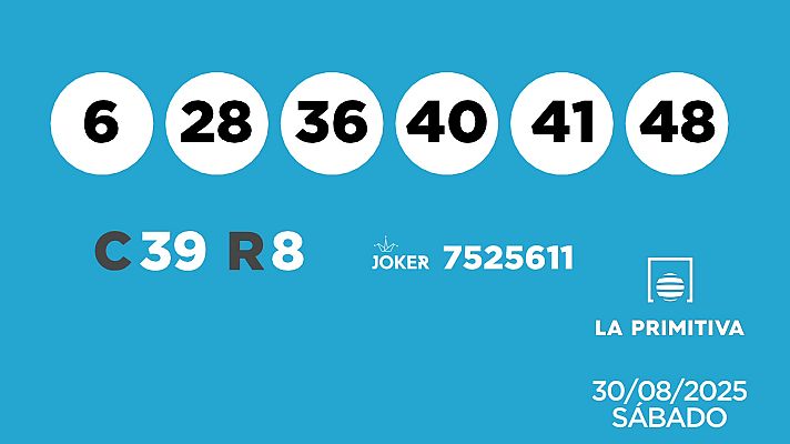 SELAE - Sorteo de la Lotería Primitiva y Joker del 30/08/2025